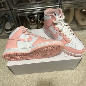 Nike Women's Pink and White custom Dunk-High Sneakers